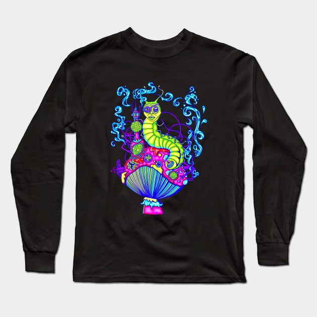 Hooka Smoking Caterpillar Glow Long Sleeve T-Shirt by ogfx